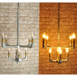Industrial ceiling light chandelier with 8 bulbs in galvanised finish 
