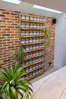 Large kitchen shelf kilner mason jar pantry shelving industrial style on brick wall background